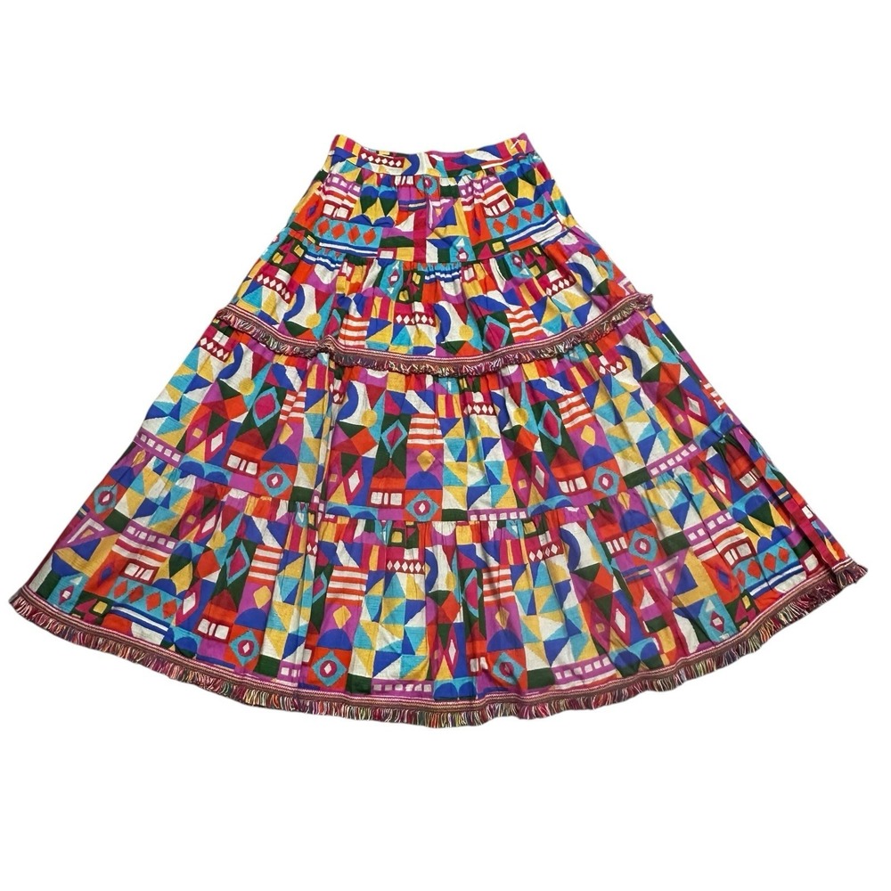 Antonio Melani Bold Multicolor Tiered Maxi Skirt Size 4 Dopamine Resort Cruise
